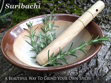 Enjoy food preparation with a Japanese Suribachi grinding bowl, a relaxing way to grind your favorite seeds and spices while enjoying a peaceful aromatic moment.