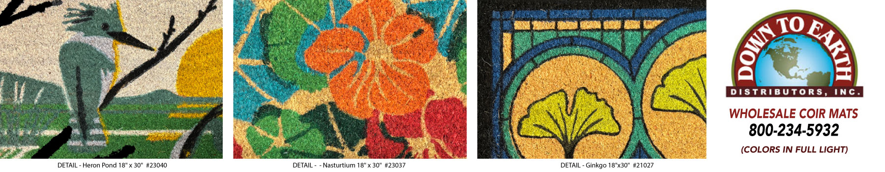 Wholesale Coir Mats - Heron - Ginkgo, Nastertium Flower