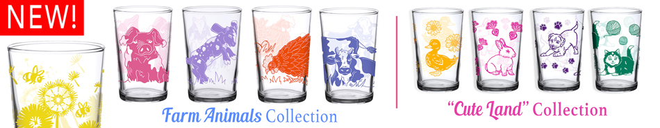 New! Vintager glass- Farm Animals!