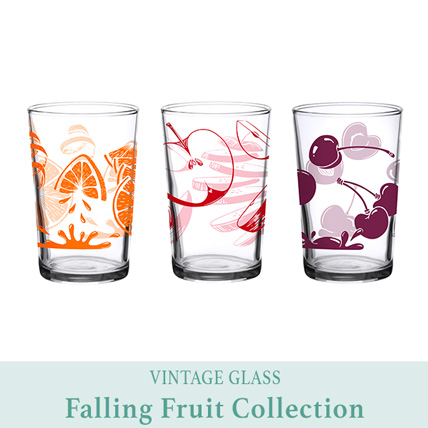 Vintage Glasses Falling Fruit,Collectible Drinking Glass