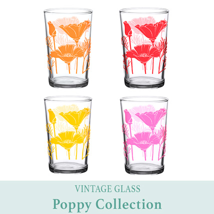 Vintage Glass-Poppy Collection ,Collectible Drinking Glass