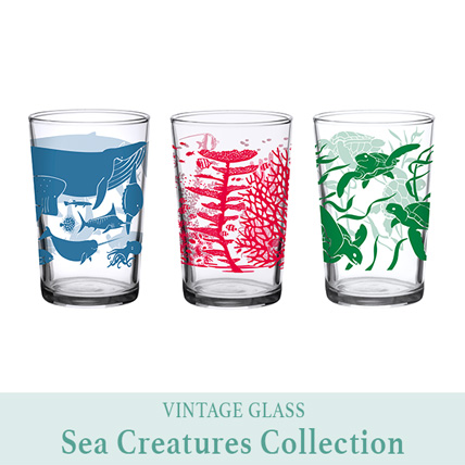 whale glass, coral glass, sea turtle, Collectible Drinking Glass