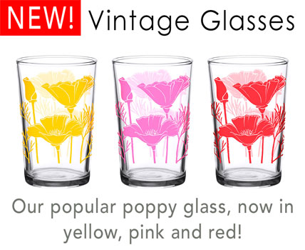 New Vintage Glass! - Yellow, Red and Pink Poppies!