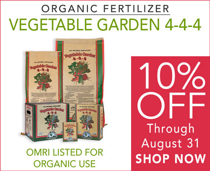 Garden supplies sale showing organic fertilizers on sale in august -ad