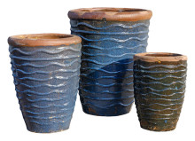 Rustic Wave Blue S/3 -  Tall Planters - Outdoor Planters
