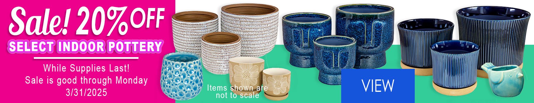 Sale 20 percent off! Plant Pots - Select Indoor pottery!